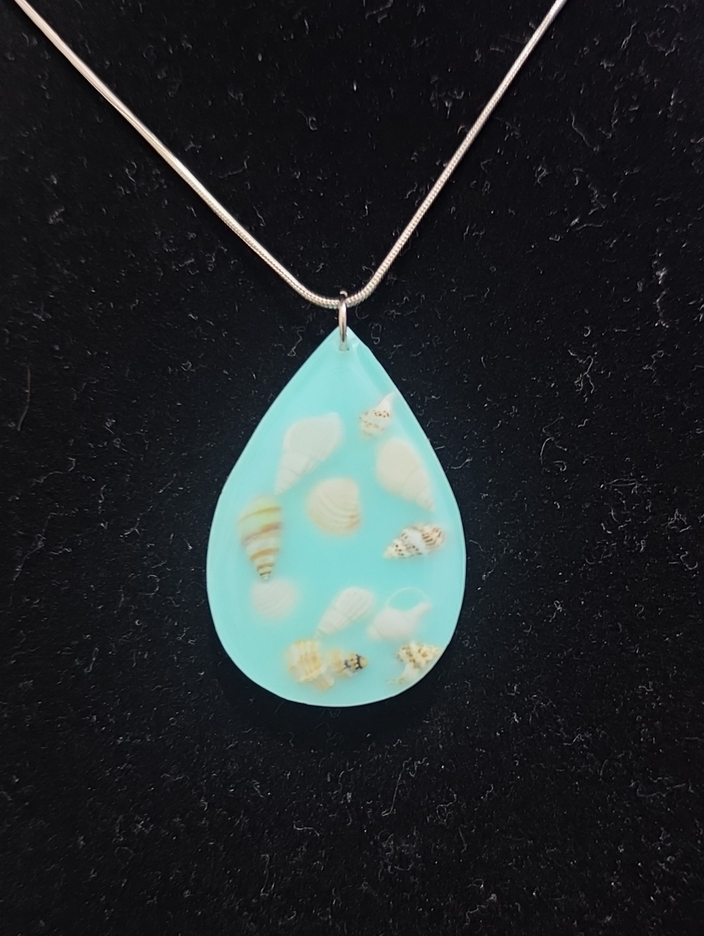 Sea Shell Resin Teardrop Pendant Necklace - Aqua